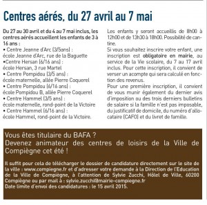 Centres aérés Avril 2015